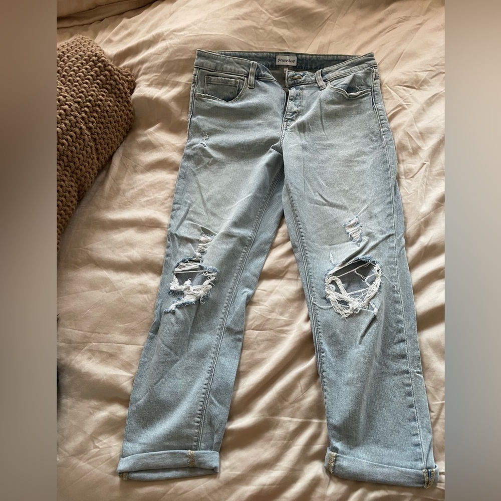 Blue Distressed Boyfriend Jeans